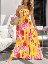 Beautiful Summer Print Ruched Ruffle Backless Tie Maxi Dress